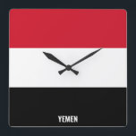 Yemen Flag Dazzling Patriotic Square Wall Clock<br><div class="desc">Yemen Flag Dazzling Patriotic Square Wall Clock in the colours and the elements of the Yemen national flag covering the front of the clock. National flag colours are complemented with the text "Yemen" on the bottom. Text is fully customizable using "Customize it!" feature. Feel free to change it, remove it...</div>