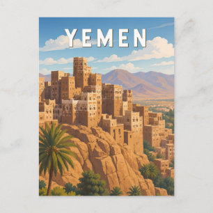 Yemen Illustration Travel Art Vintage Postcard