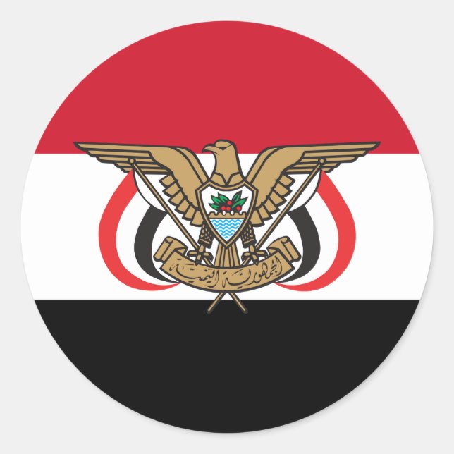 Yemeni Flag & Emblem, Flag of Yemen Classic Round Sticker (Front)