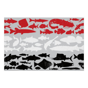 Yemeni Flag Made of Fish – Fishing Design Poster