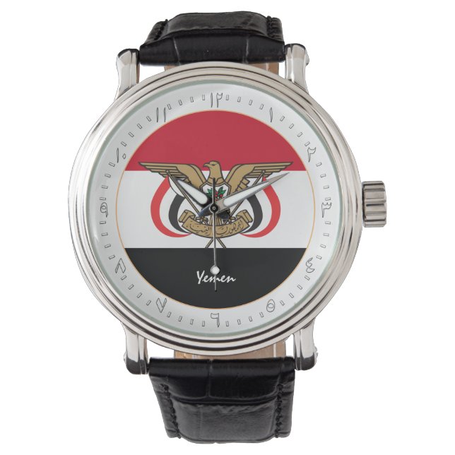 Yemeni Flag & Yemen fashion, Arabic No's /design Watch (Front)