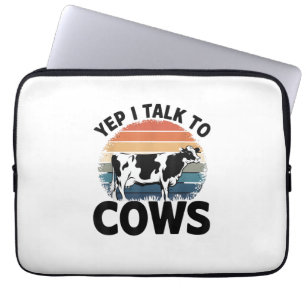 Yep I Talk To Cows Funny Vintage Dairy Farmer Cow Laptop Sleeve