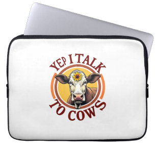 Yep I Talk To Cows Funny Vintage Dairy Farmer Cow Laptop Sleeve