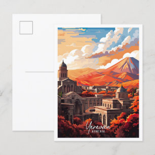 Yerevan Armenia Art Vintage Travel Illustration Postcard