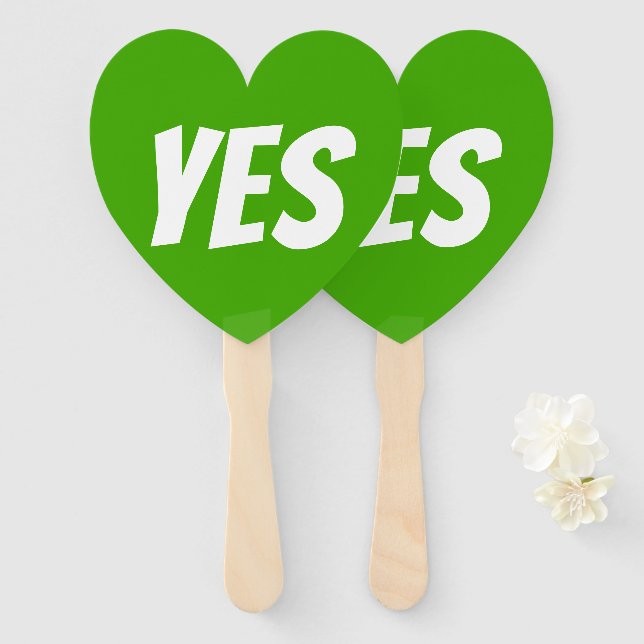 Yes both sides green quiz game signboards hand fan (Front and Back)