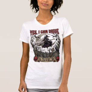 Yes Can Drive Stick Witch Graveyard Halloween_1 T-Shirt