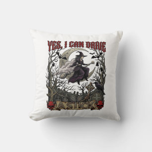 Yes Can Drive Stick Witch Graveyard Halloween_1 Throw Pillow