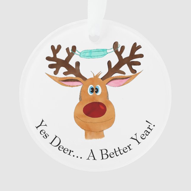 Yes Deer Rudolph Face Masked Reindeer Ornament (Front)