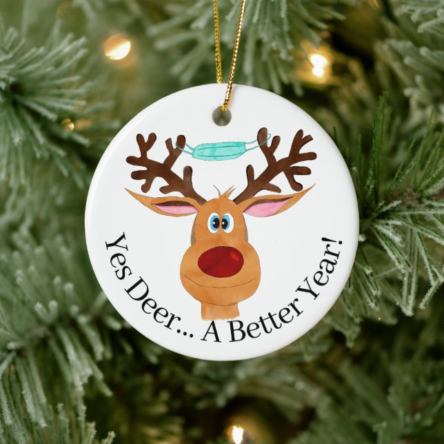  Yes Deer ... Rudolph the Face Masked Reindeer  Ceramic Ornament (Tree)