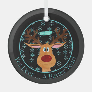 Yes Deer ... Rudolph the Face Masked Reindeer   Glass Ornament