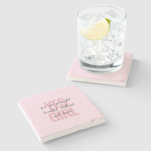 Yes Girl You Are Beautiful Motivational Girl Print Stone Coaster