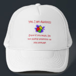Yes I Am Autistic Hat<br><div class="desc">Beautiful Autism Awareness hat,  featuring the words,  Yes I am Autistic,  stare if you must I'm not paying attention to you anyway!,  customize this hat to any colour you like</div>