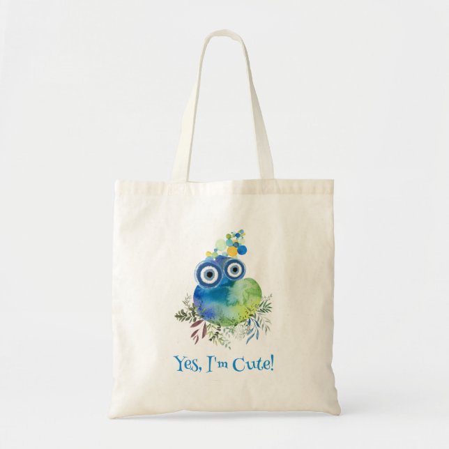 Yes I am Cute! Blue Bird Colourful Design Tote Bag (Front)