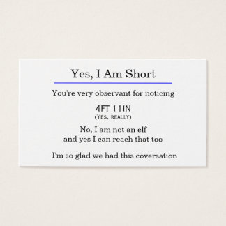 "Yes, I am short" card