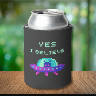 Yes I Believe Alien Flying UFO Spaceship Pixel Art Can Cooler