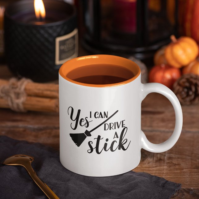 Yes, I Can Drive A Stick | Funny Halloween Two-Tone Coffee Mug (Creator Uploaded)
