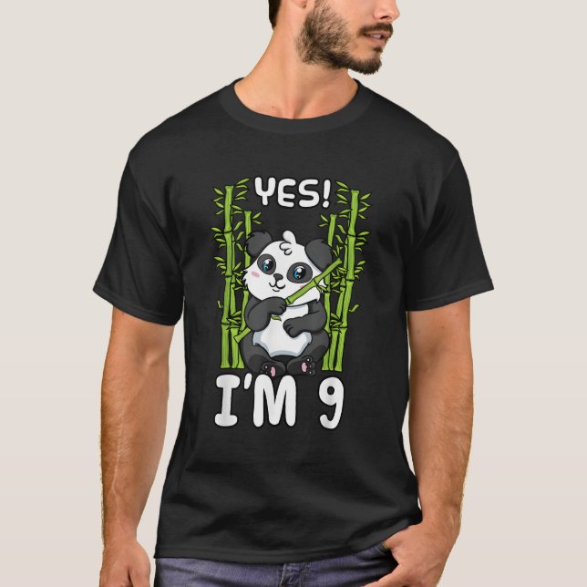 Yes I'M 9 Panda Theme Bday Py Celebration T-Shirt (Front)