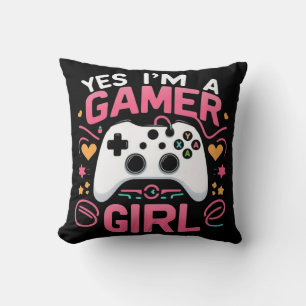 Yes I'm A Gamer Girl: Pink & White Controller Throw Pillow