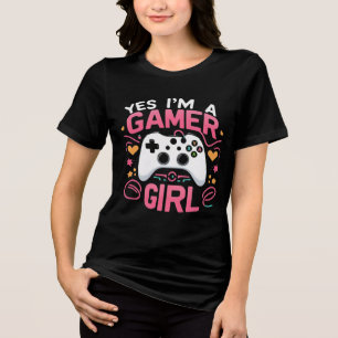Yes I'm A Gamer Girl: Pink & White Controller Tri-Blend Shirt