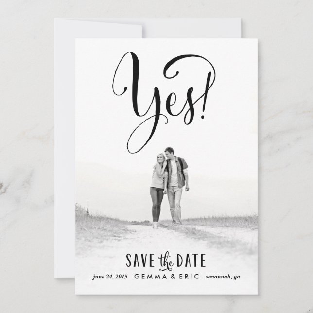 Yes photo save the date card (Front)
