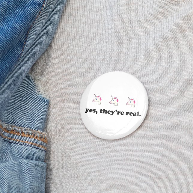 Yes, They're Real | Funny Unicorn Emoji 2 Inch Round Button (Creator Uploaded)