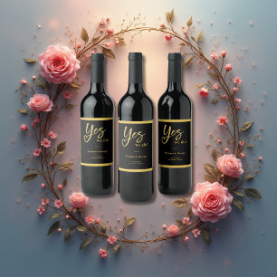 Yes We Do elegant Black Gold Wedding Wine Label