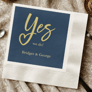 Yes We Do navy blue Gold wedding Napkin