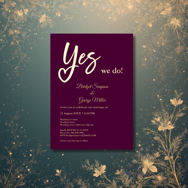 Yes We Do plum Gold Wedding save the date card (Creator Uploaded)