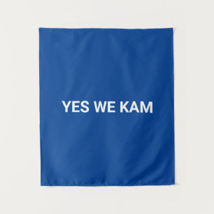 Yes We Kam minimalist typography white and blue Tapestry