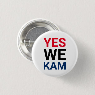Yes We Kam red black blue modern typography 1 Inch Round Button