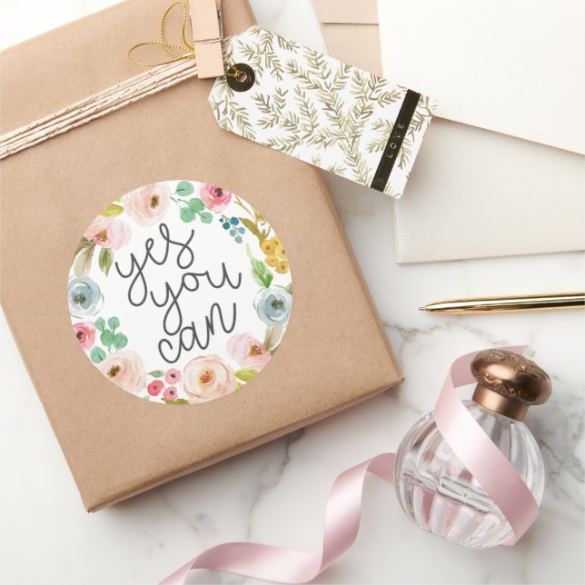 Yes You Can, Inspirational Quote Classic Round Sticker (Gifting)