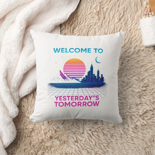 Yesterday's Tomorrow - Retro Synthwave Design Throw Pillow (Blanket)