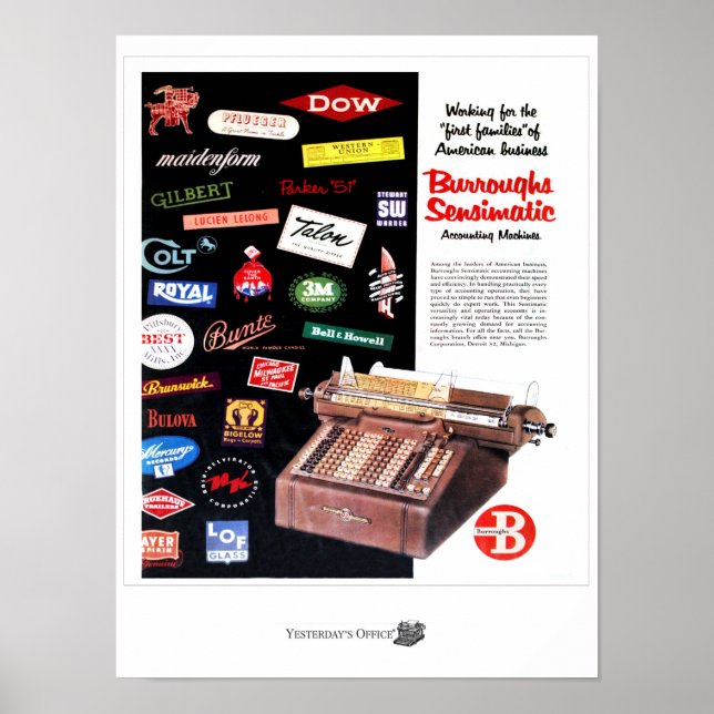 Yesterday'sOffice Burroughs Accounting Machines Poster (Front)