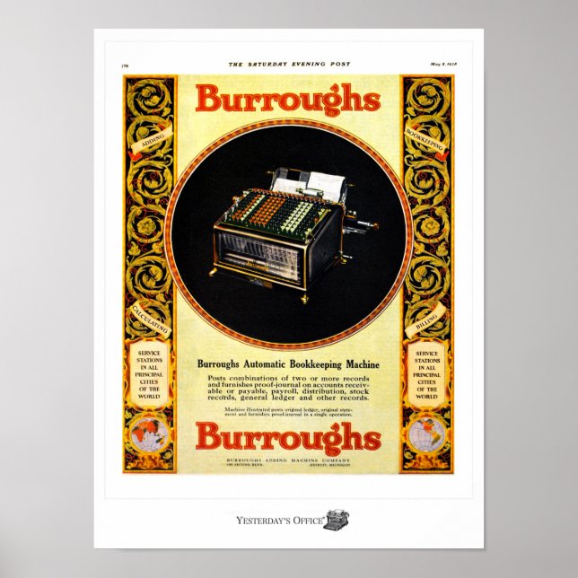 Yesterday'sOffice Burroughs Bookkeeping Machine Poster (Front)