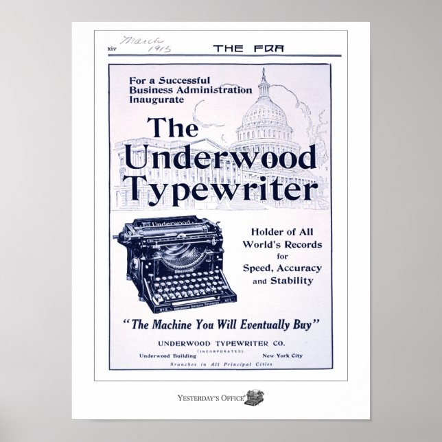 Yesterday'sOffice The Underwood Typewriter Ad Poster (Front)