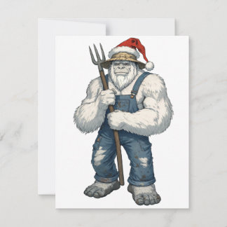 Yeti Abominable Snowman Farmer Funny Holiday Farm  Card