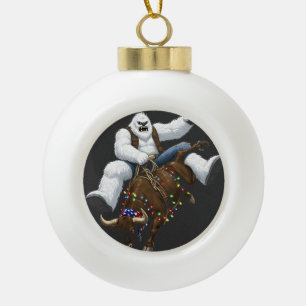Yeti Bull Rider Santa Western Rodeo Christmas  Ceramic Ball Christmas Ornament