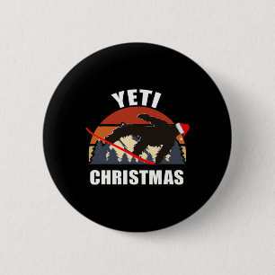 Yeti Christmas - Bigfoot Snowboarding Wearing Red 2 Inch Round Button
