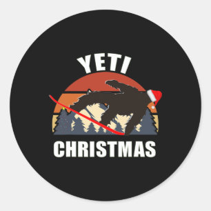 Yeti Christmas - Bigfoot Snowboarding Wearing Red Classic Round Sticker