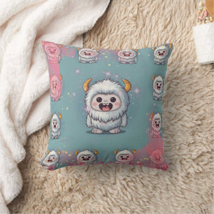 Yeti Cute Kawaii Horn Print Throw Pillow