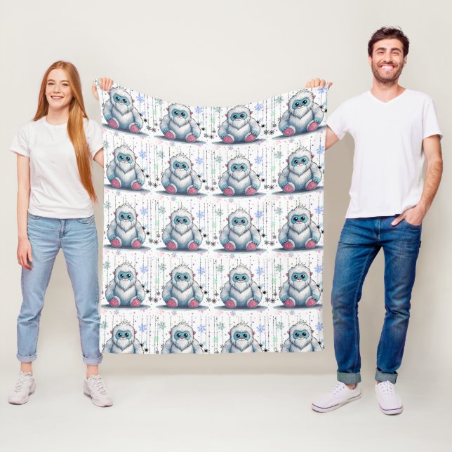 Yeti Festive Kawaii Cute Pattern Fleece Blanket (In Situ)