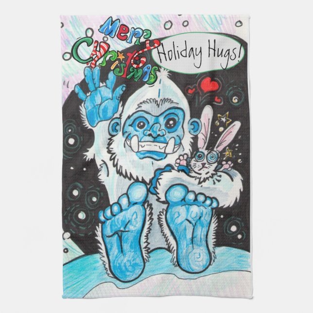 Yeti Holiday Hugs Kitchen Towel (Vertical)