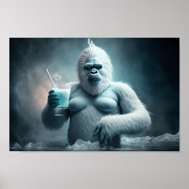 Yeti is drinking cocktail poster (Front)