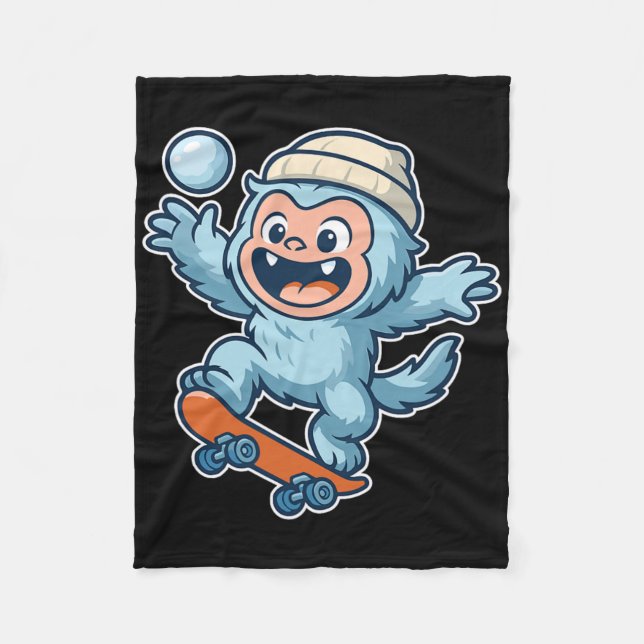 Yeti Snowll Skateboard Fun  Fleece Blanket (Front)