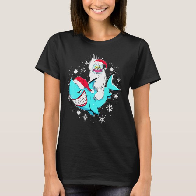 Yeti To Party Shark Santa Hat Christmas Pajama Xma T-Shirt (Front)
