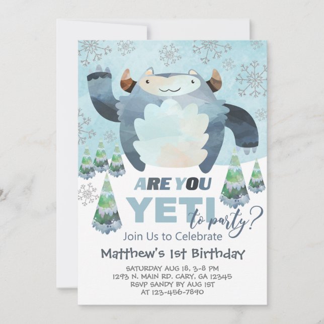 Yeti winter boy birthday invite, Yeti invitation. Invitation (Front)