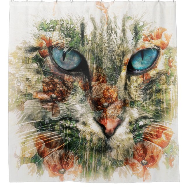 Yeux de chat et floral Pavot Douche rideau (Devant)