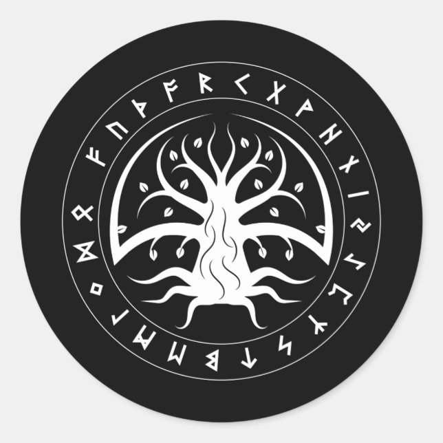 Yggdrasil Circle Runes Stickers (Round) (Front)