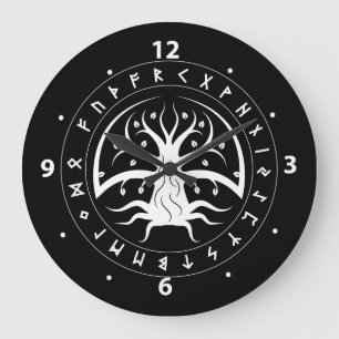 Yggdrasil Circle Runes Wall Clocks