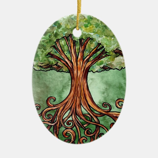 Yggdrasil Tree Norse Mythology Watercolor Ceramic Ornament (Front)